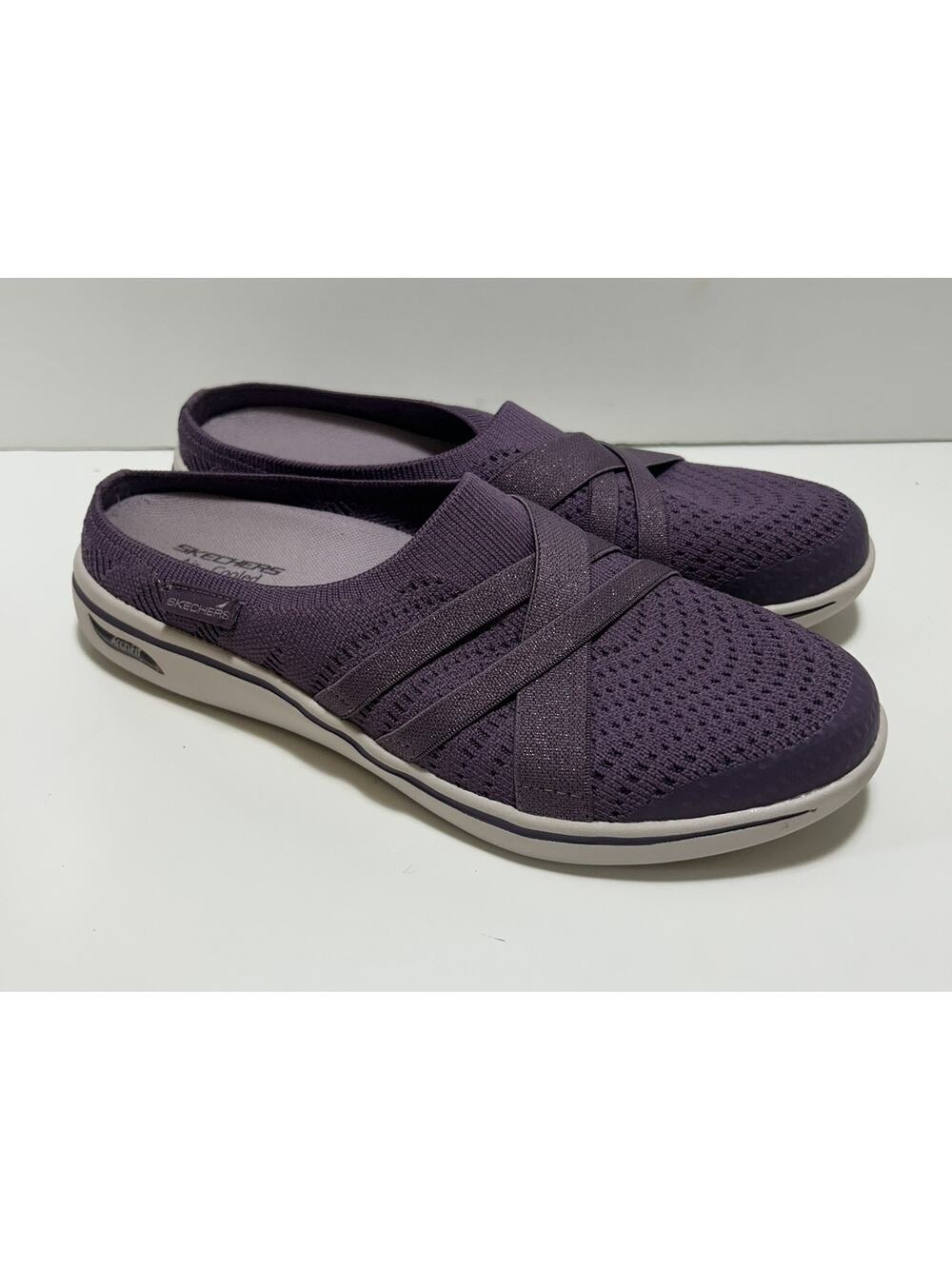 SKECHERS Purple Arch Fit Uplift Slip-on Mule Clog Sparkle Knit Upper Womens 8.5